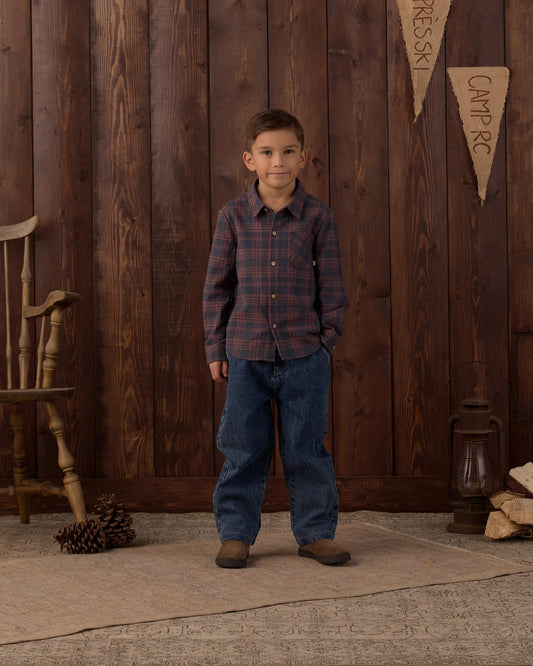 Rylee + Cru Baggy Pant in indigo denim, product view of the relaxed denim pants