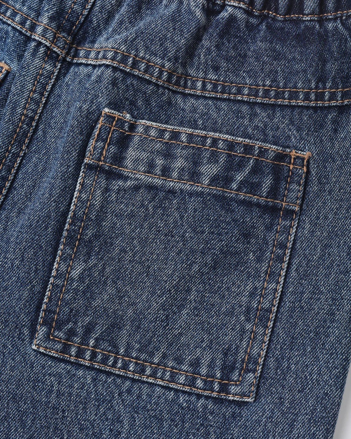 Rylee + Cru Baggy Pant in indigo denim, closer view of the 100% cotton denim