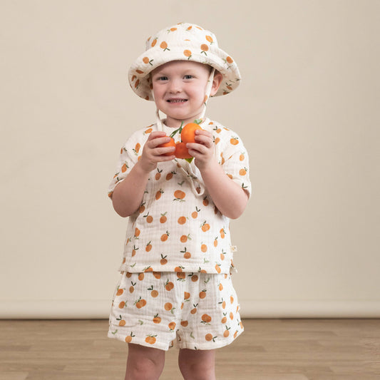 Organic Raglan Shirt & Shorts Set - Mandarin