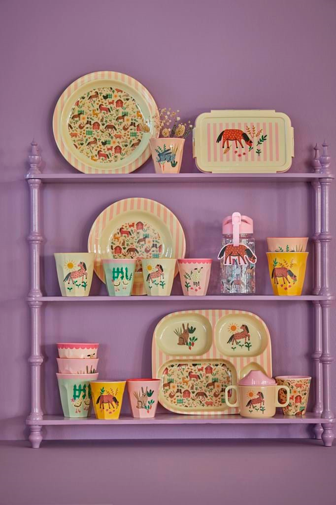 Melamine Kids Cups in Pink Farm Prints - Small - 6 pcs. in Gift Box