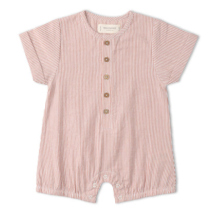 Organic Short Bubble Romper - Coral Stripes