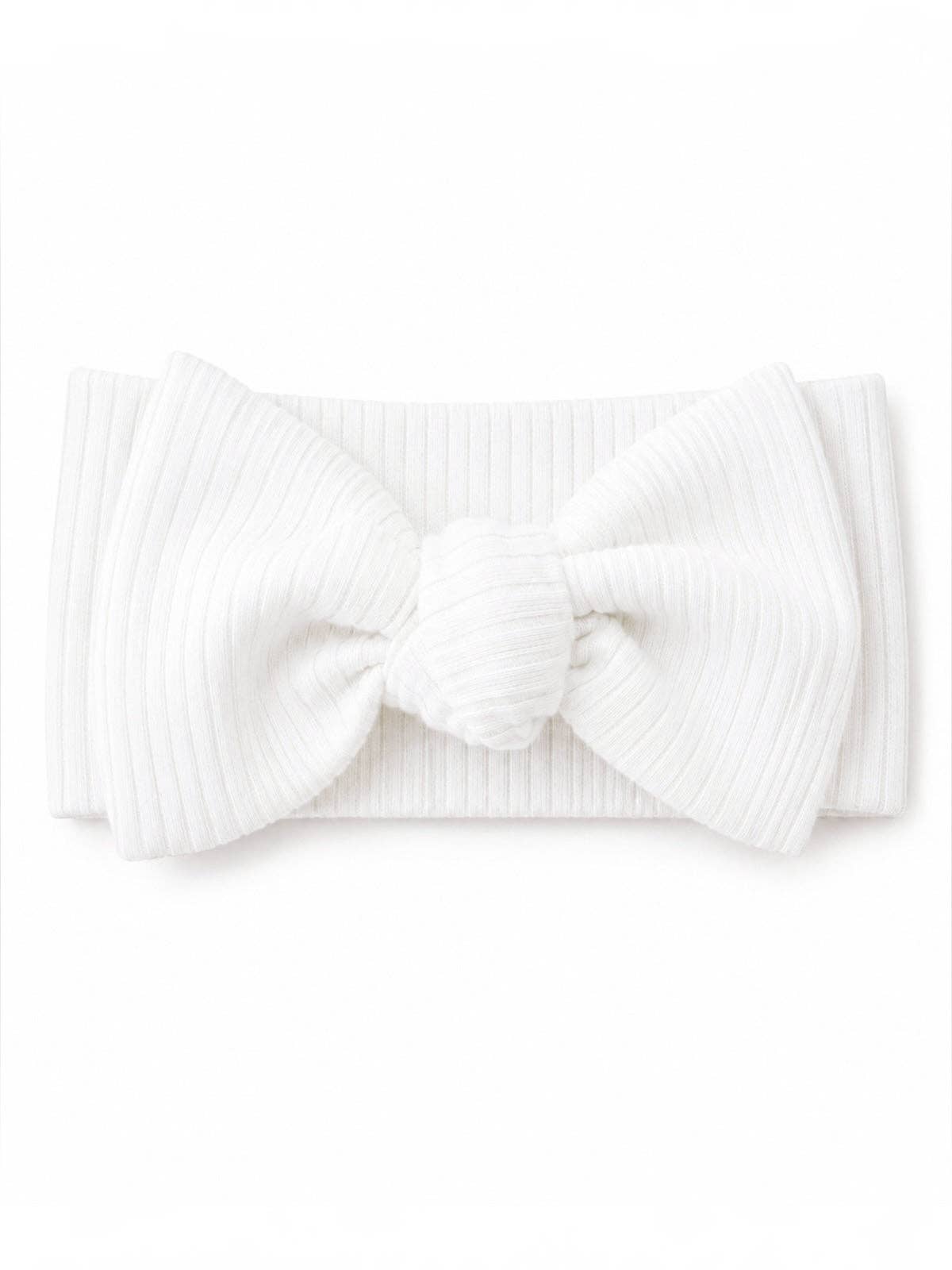 White ribbed bow headband for babies - view 2