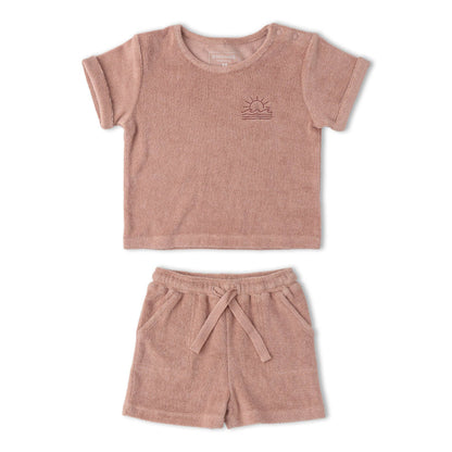Organic Terry Tee & Shorts Set - Clay