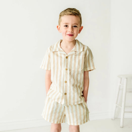 Organic Shirt and Shorts Set - Beige Stripes