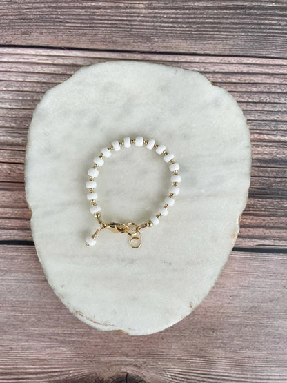 14K Gold Filled Bracelet - Matte White + Mini Gold