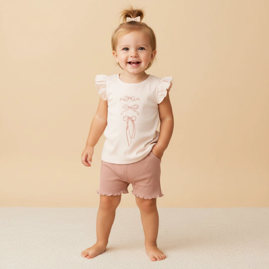 Organic Sleeveless Flutter Top & Shorts Set - Bows
