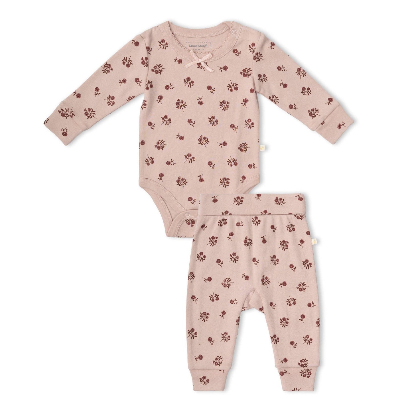 Organic Bodysuit & Foldover Pants Set - Rosebud