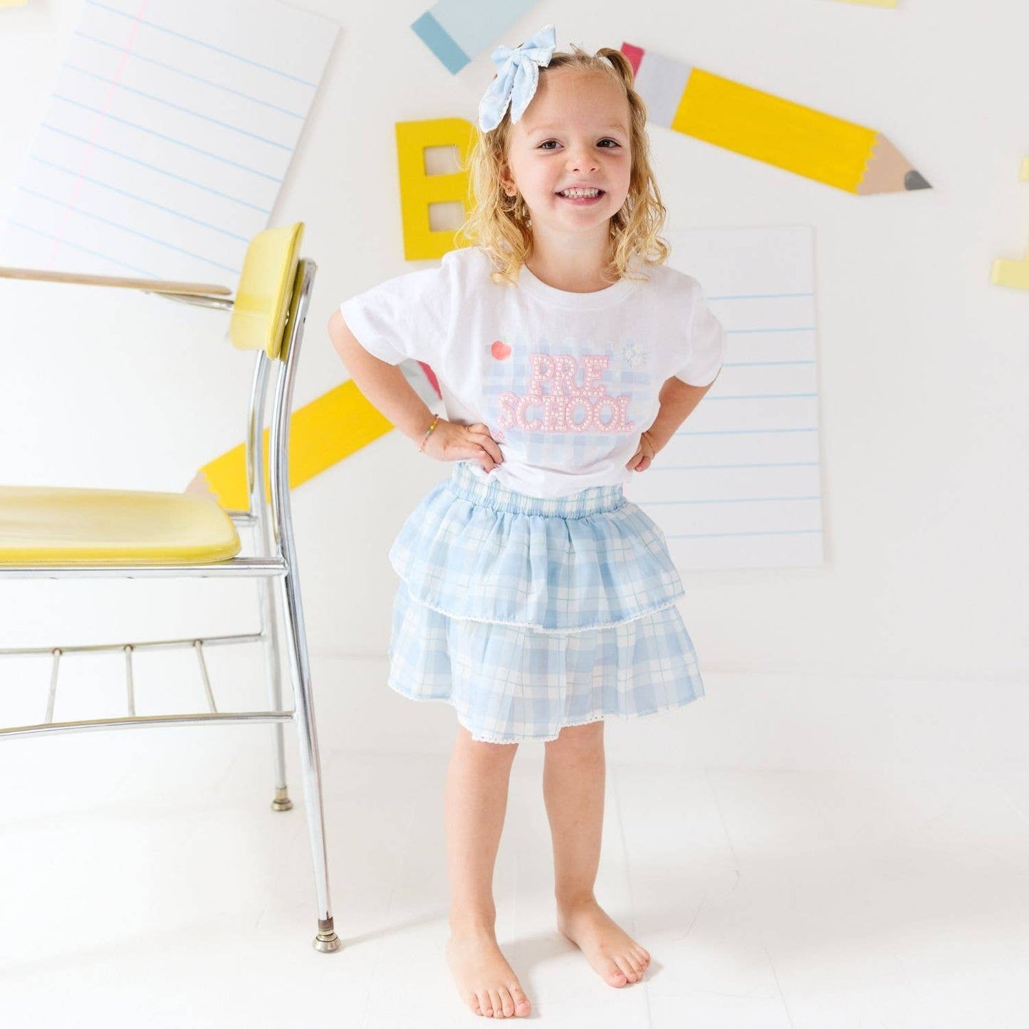 Blue Plaid Hair Bow Clip -  Back To School