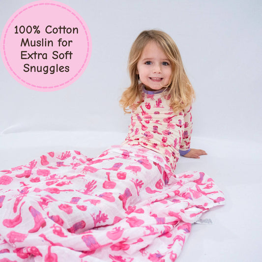 Let's Go Girls Baby Muslin Swaddle Blanket