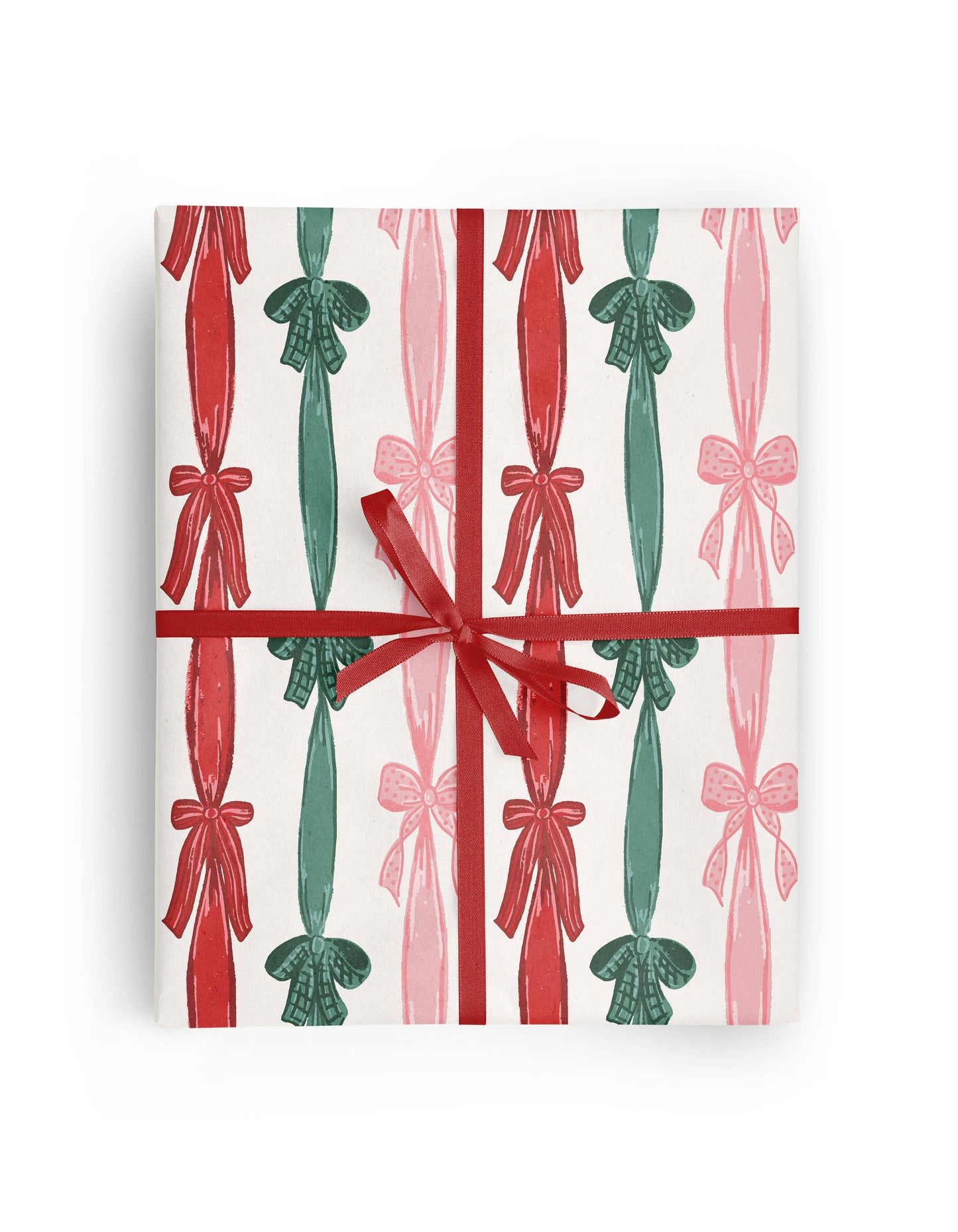 Red and Green Christmas Stripe Bows Wrapping Paper Roll