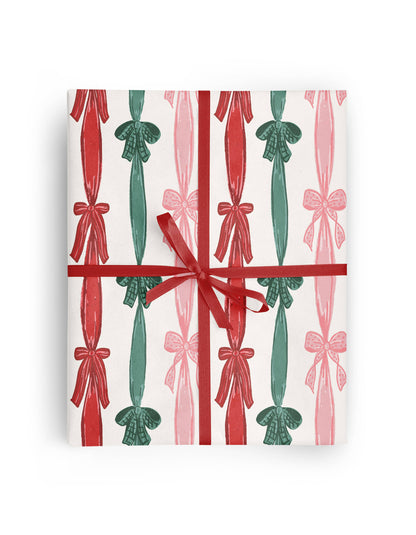 Red and Green Christmas Stripe Bows Wrapping Paper Roll