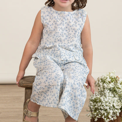 Organic Ruffle Top & Pants Set - Blue Vines