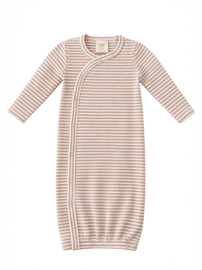 Tan stripe ribbed knotted baby gown - view 3