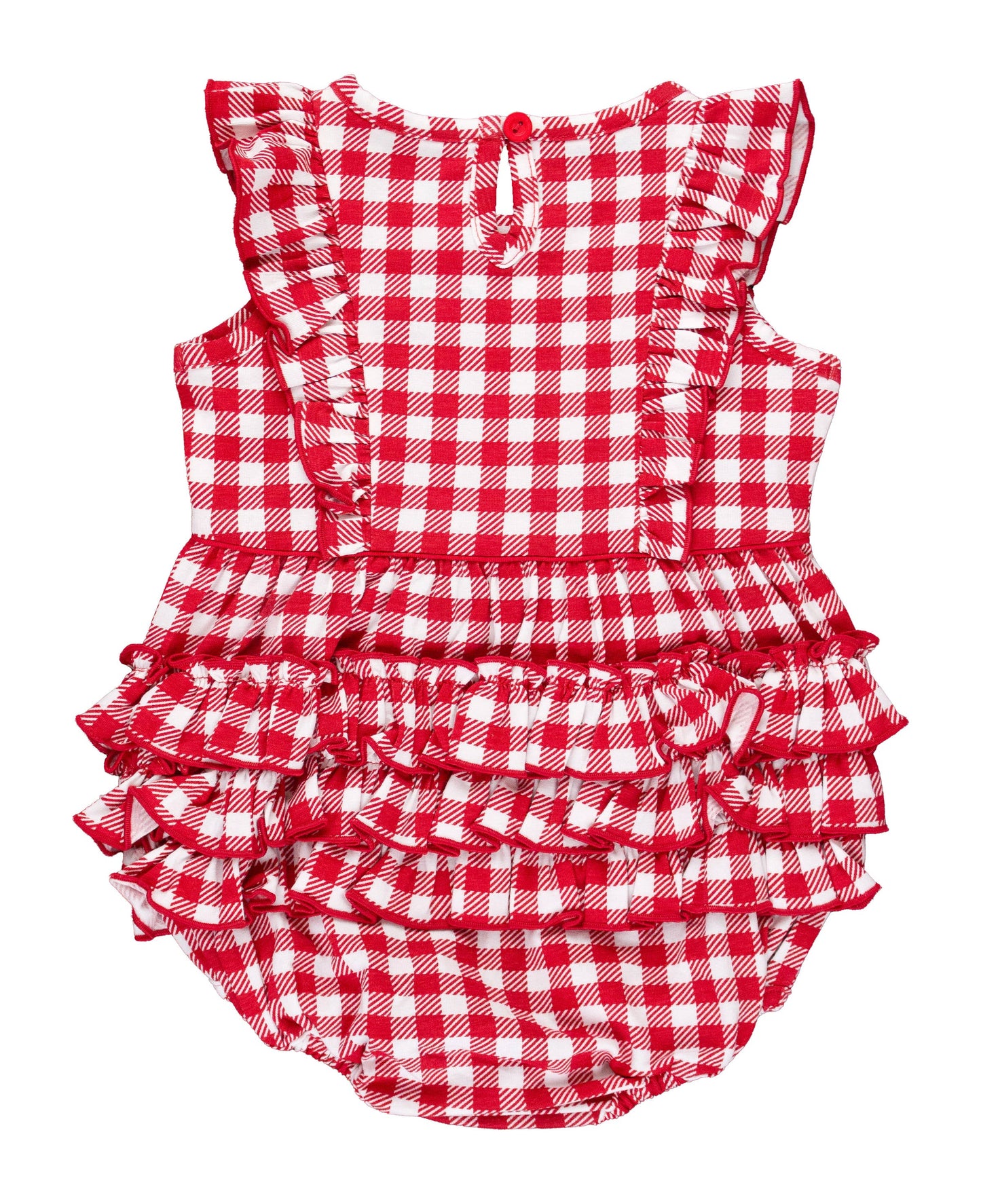 Baby Girls Red Gingham Knit Sleeveless Waterfall Romper
