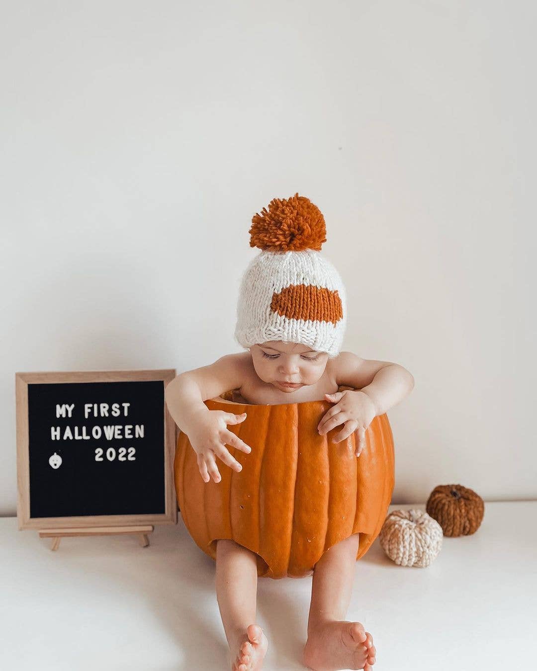 Pumpkin Hand Knit Beanie Hat Baby & Kids