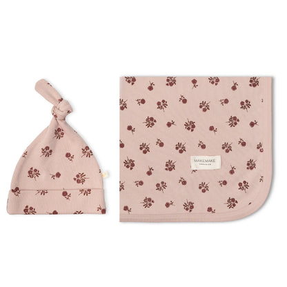 Organic Swaddle Blanket & Hat Set - Rosebud
