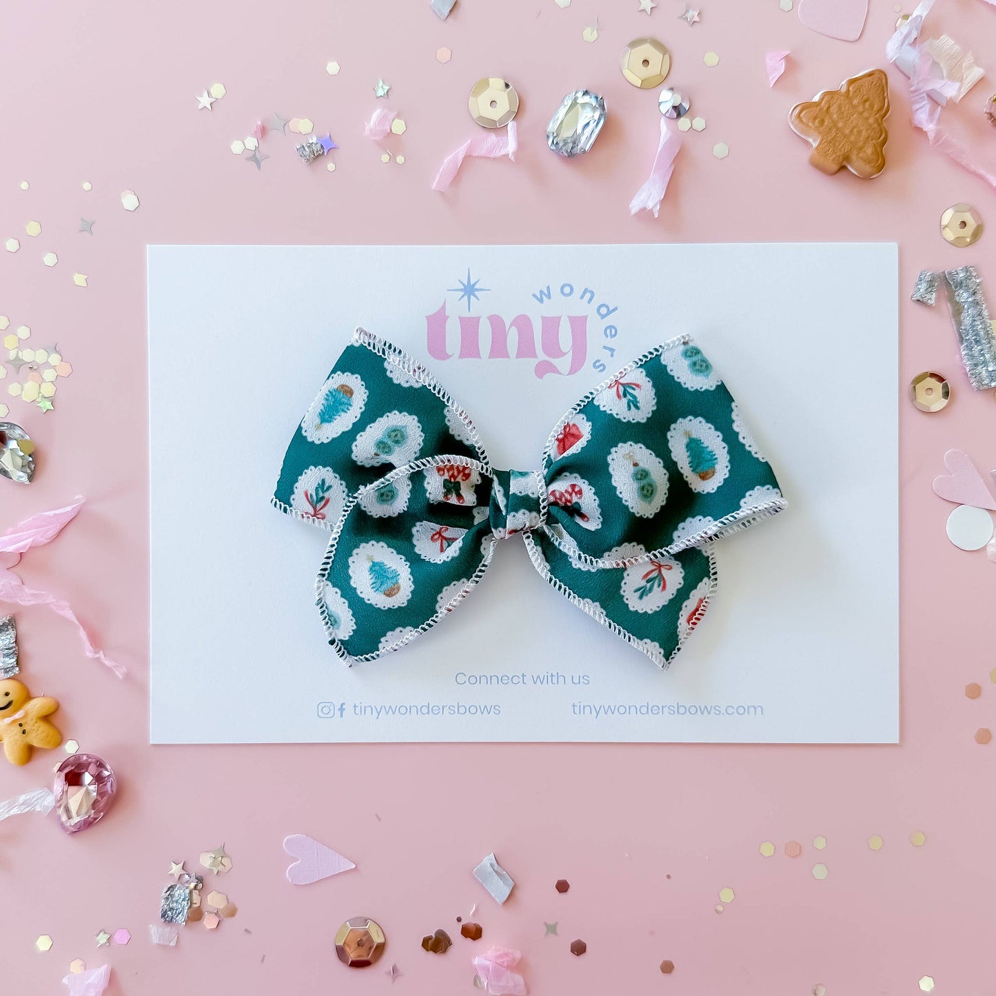 Green Cameo Christmas, crepe hair bow