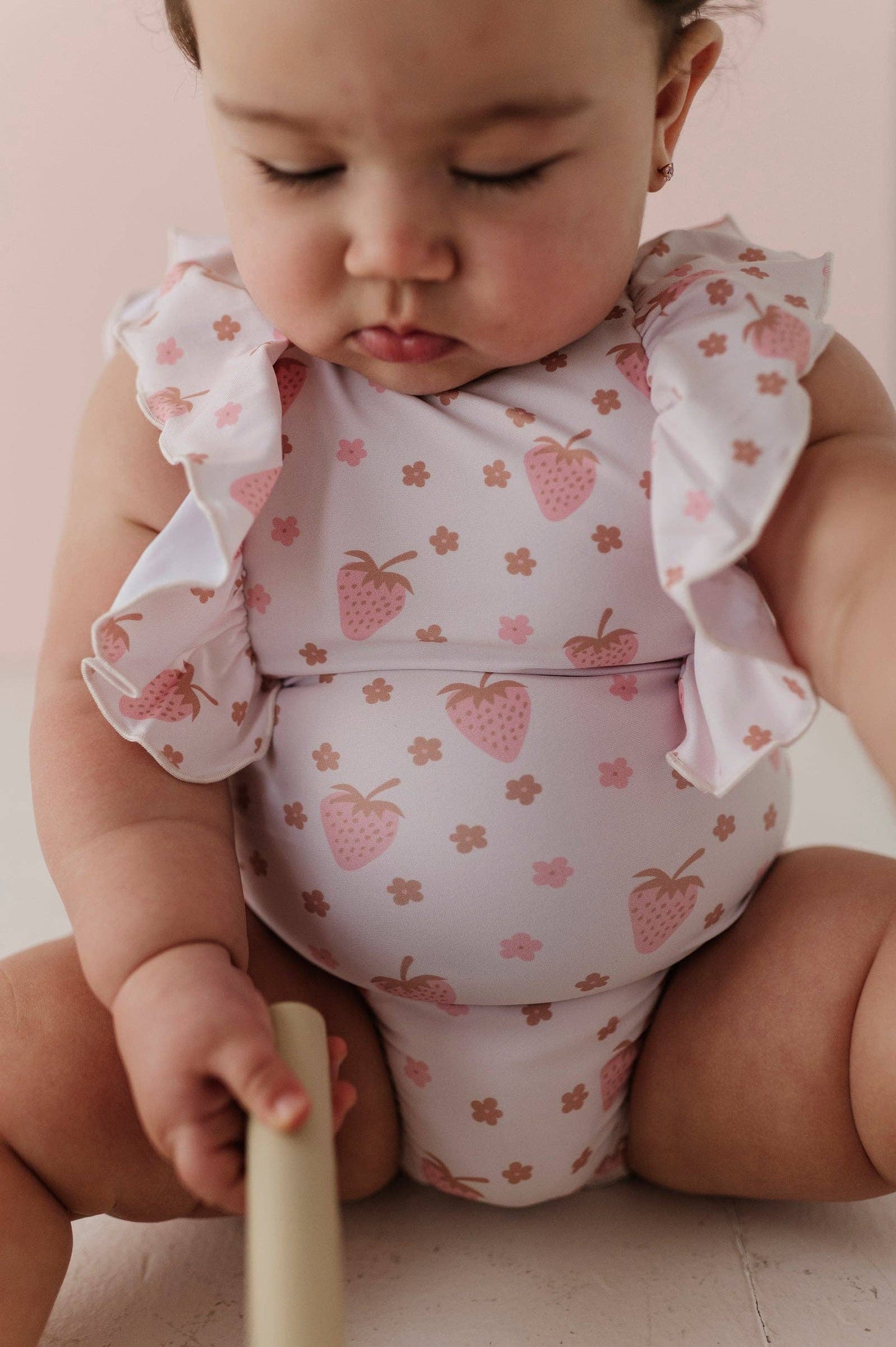 Strawberry Ruffle Sleeve Cross Back Swimsuit