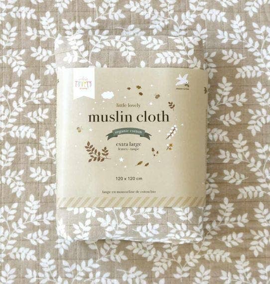 Swaddle/Muslin cloth XL: leaves - taupe