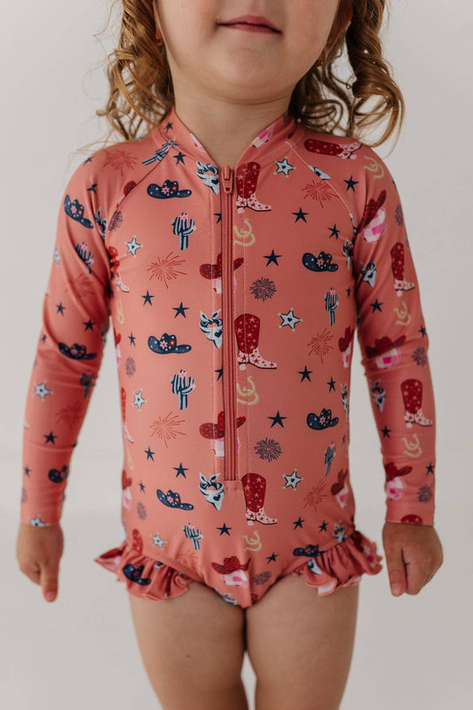 American Cowgirl Ruffle Rash Guard Swimsuit