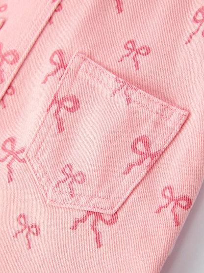 Pink Bow Denim Overall Dress