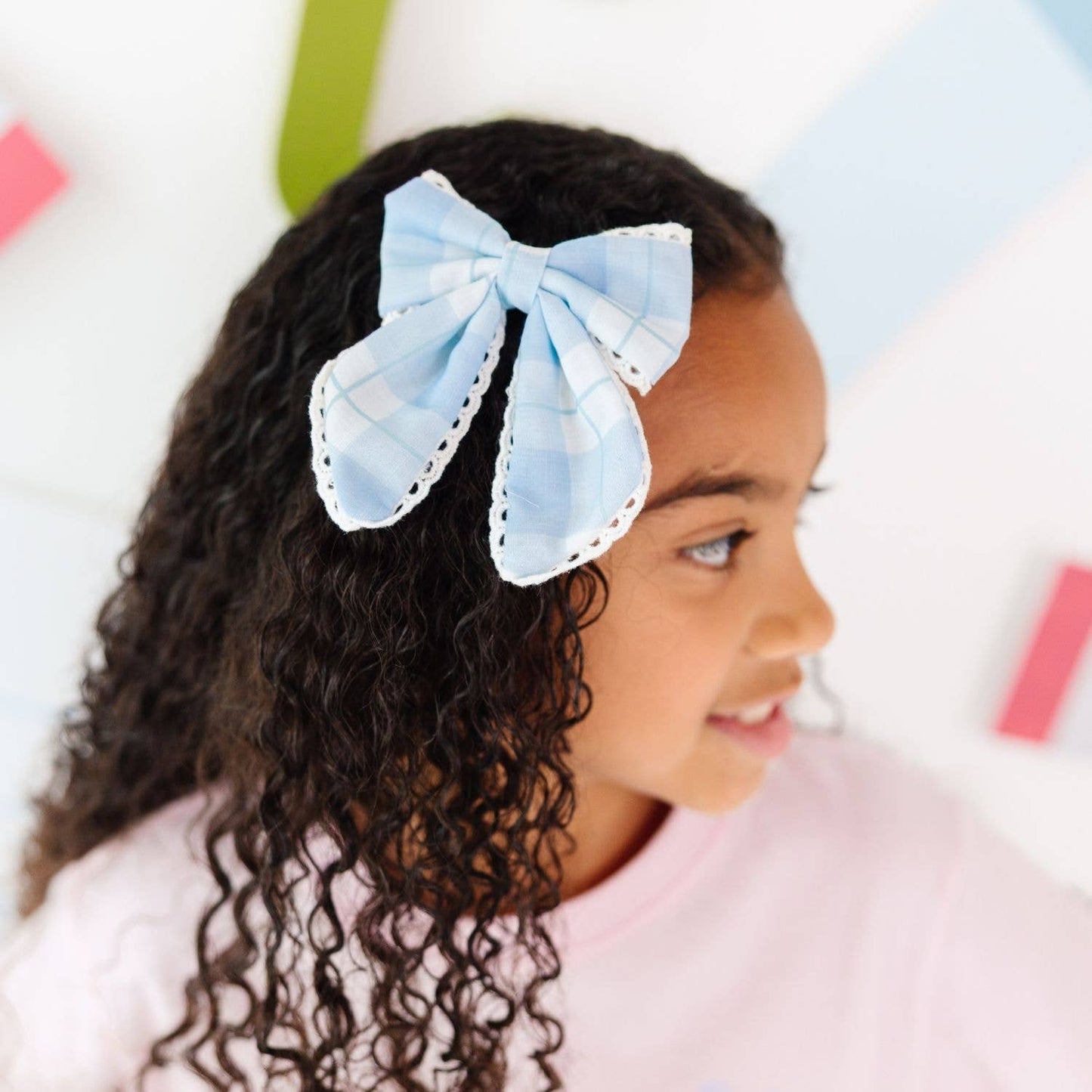 Blue Plaid Hair Bow Clip -  Back To School