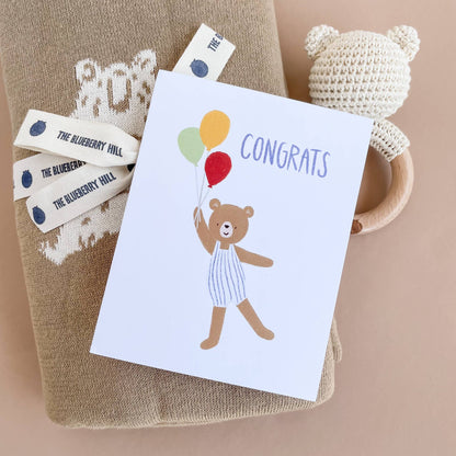 “Congrats” Balloon Bear Greeting Card