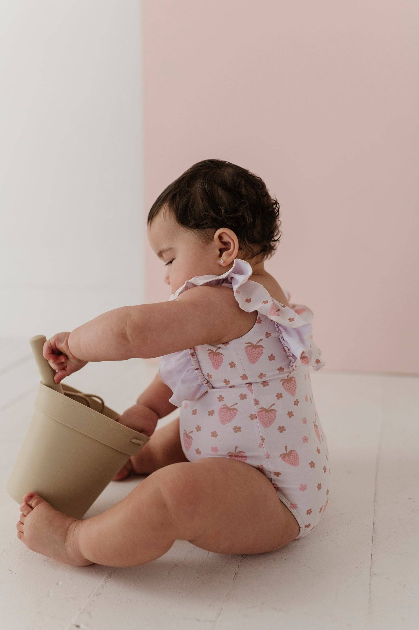 Strawberry Ruffle Sleeve Cross Back Swimsuit