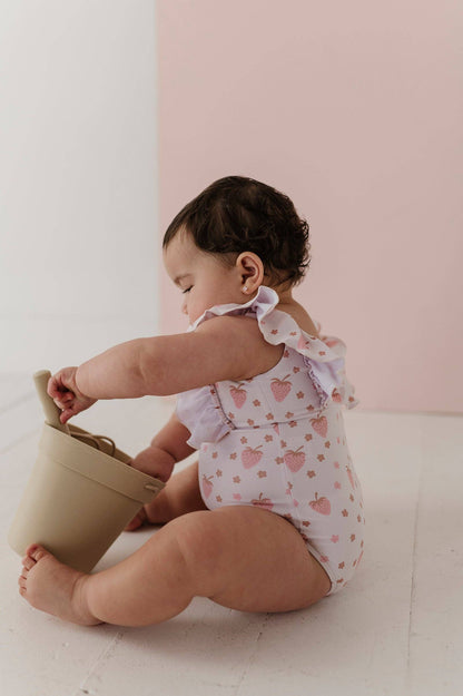 Strawberry Ruffle Sleeve Cross Back Swimsuit