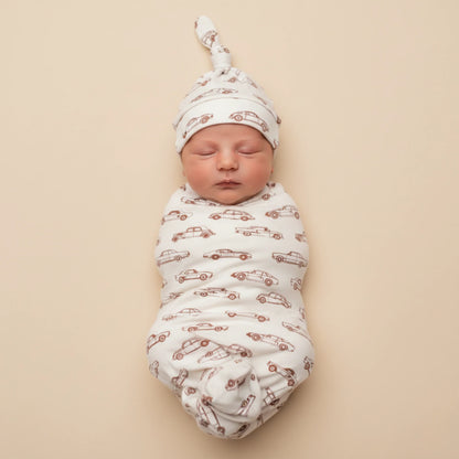 Organic Swaddle Blanket & Hat Set - Cars