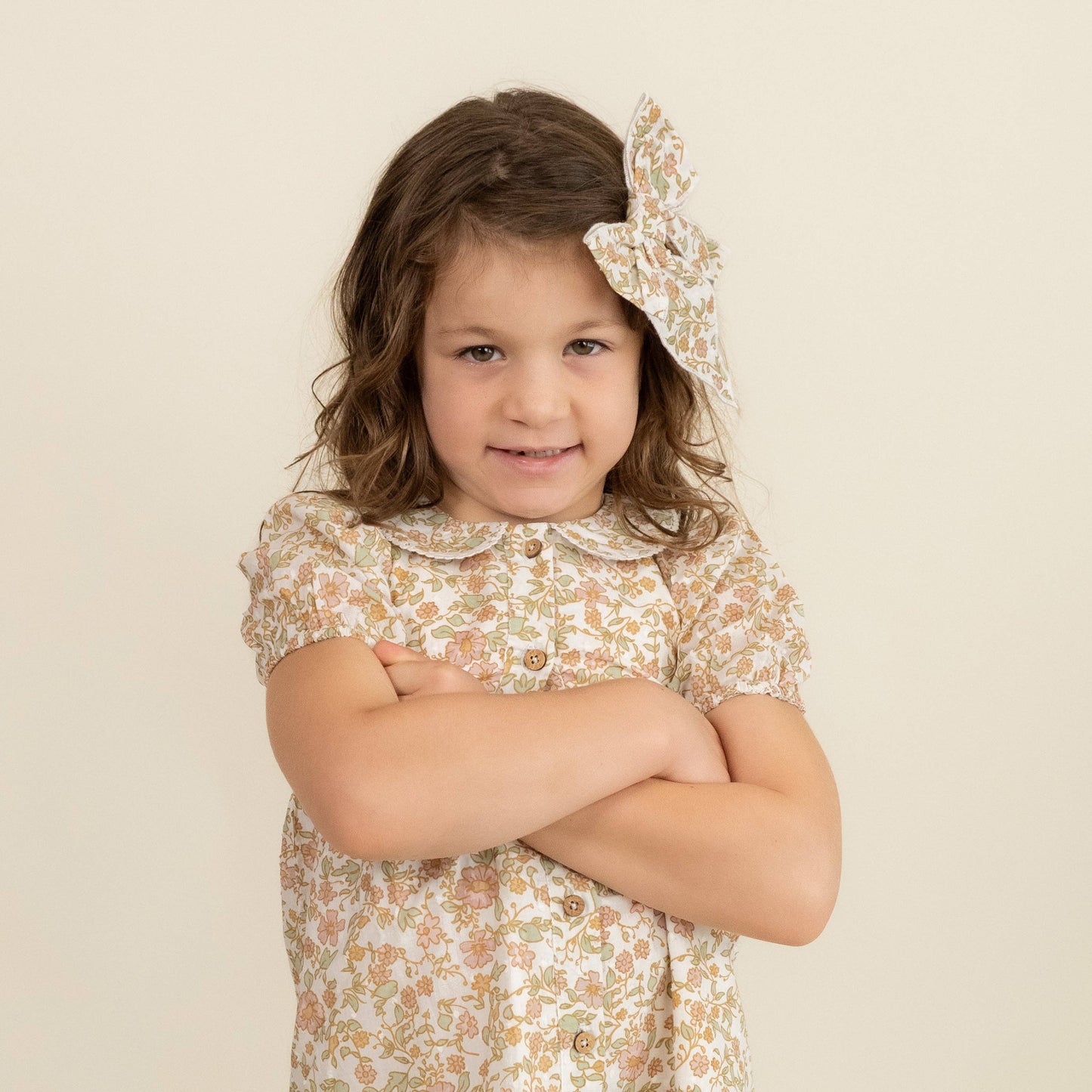 Organic Puff Sleeve Collar Dress - Tuscan Bloom