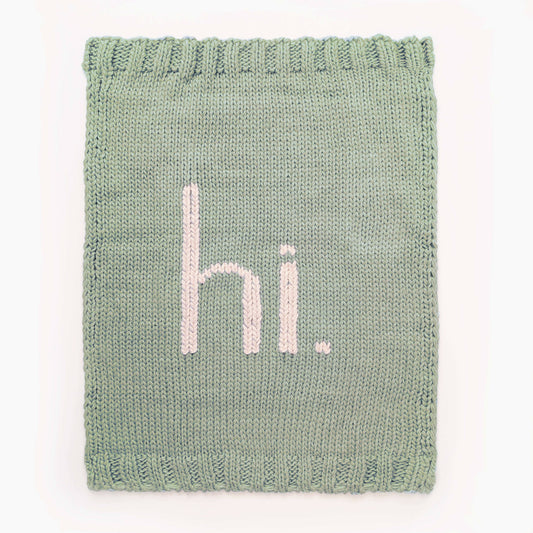Hi. Hand Knit Blanket Sage Green