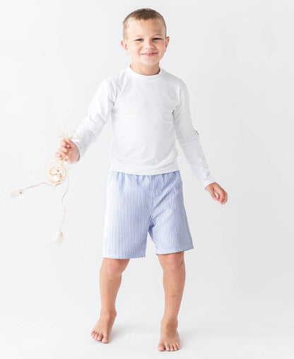 Periwinkle Blue Seersucker Swim Trunks