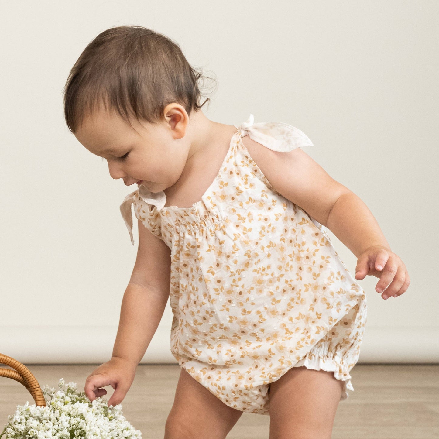 Organic Tie Shoulder Bubble Romper - Gardenia