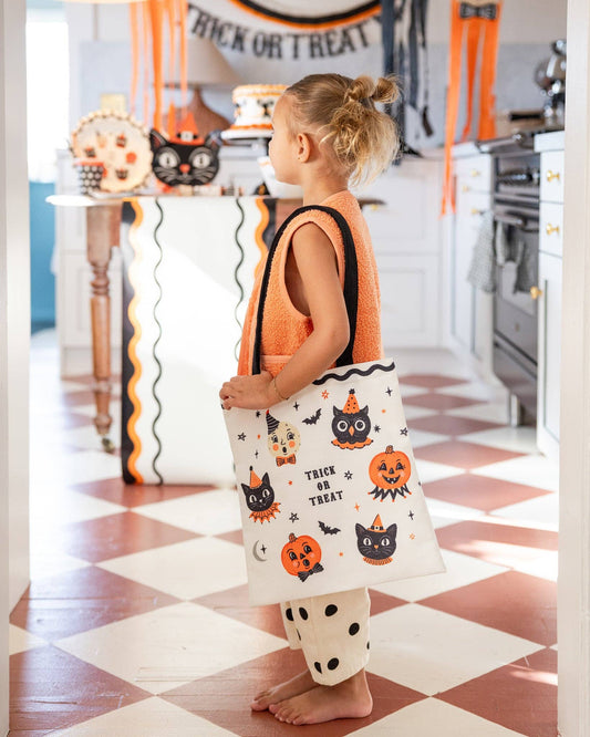 Canvas tote bag with vintage Halloween characters print