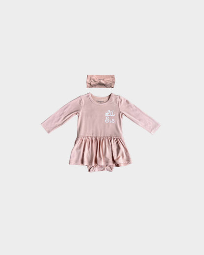 Lil Sis Ruffle Bodysuit Dress + Headband Set