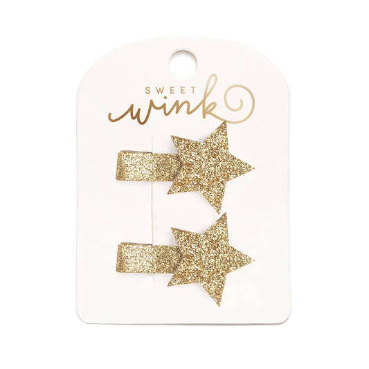 Gold Star Christmas Clip Set - Holiday Hair Accessories