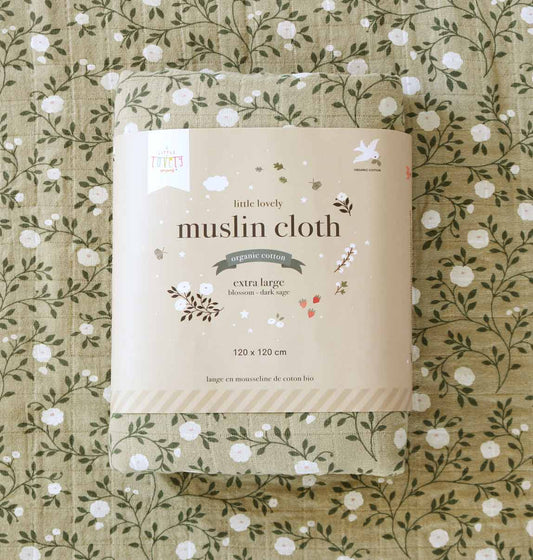 Dark Sage Blossom Swaddle/Muslin Cloth