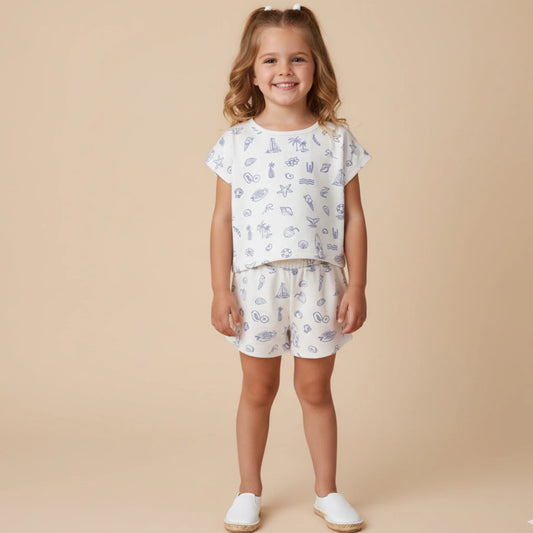 Organic Drop Shoulder Tee & Shorts Set - Coastal
