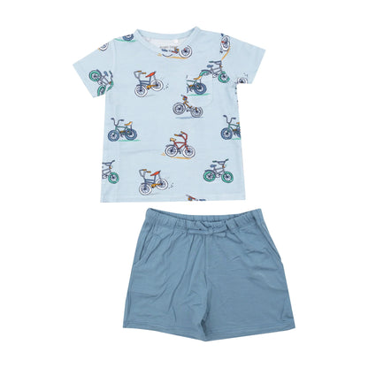 Crew Neck Tee & Short Set, Bikes Blue