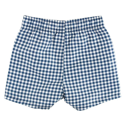 Navy Gingham Swim Trunks