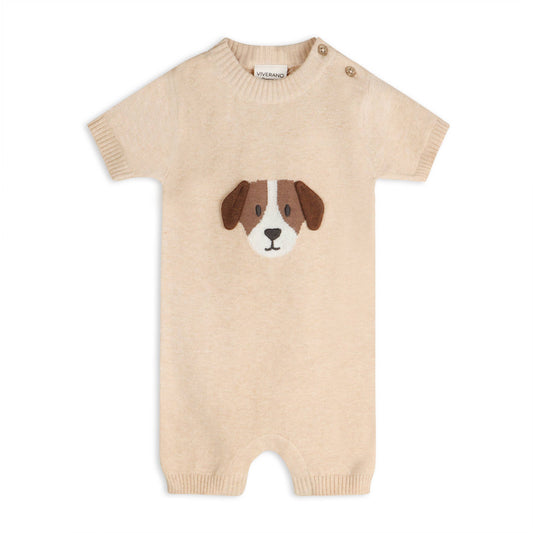 Puppy Dog Applique 3D Knit Baby Romper