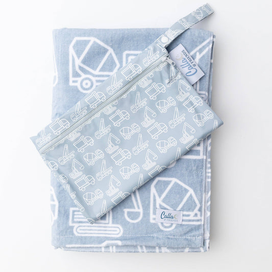 The Kenzie Beach Towel & Wet Bag - Trucks & Diggers