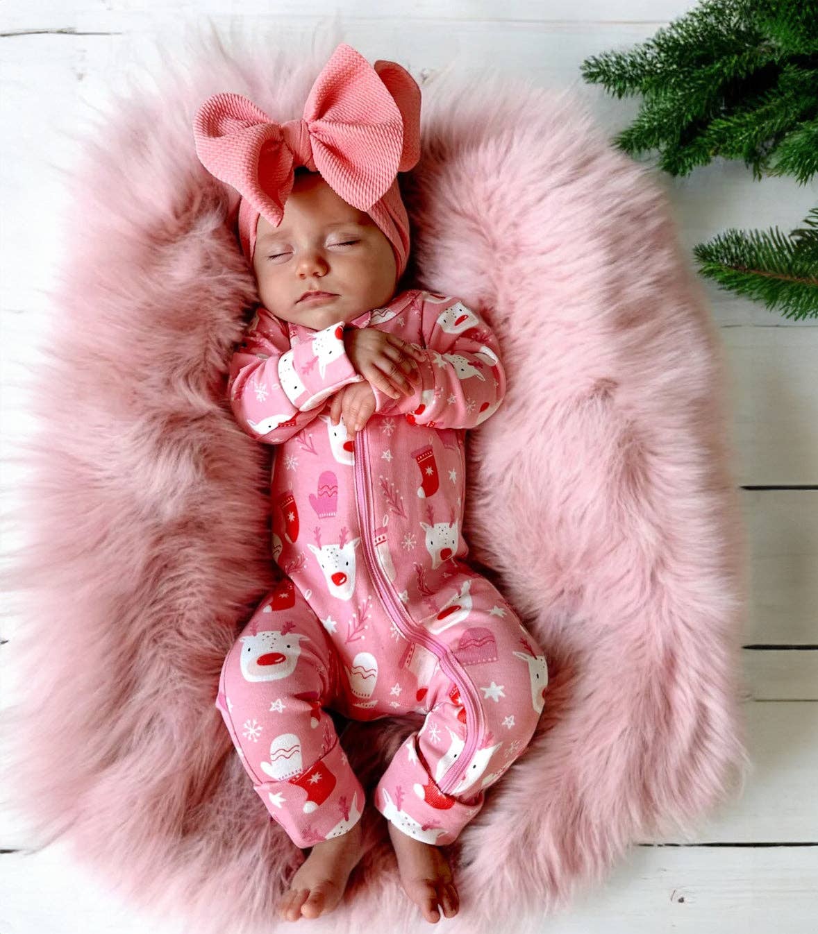 Reindeer Pink / Organic 2-Way Zip Romper