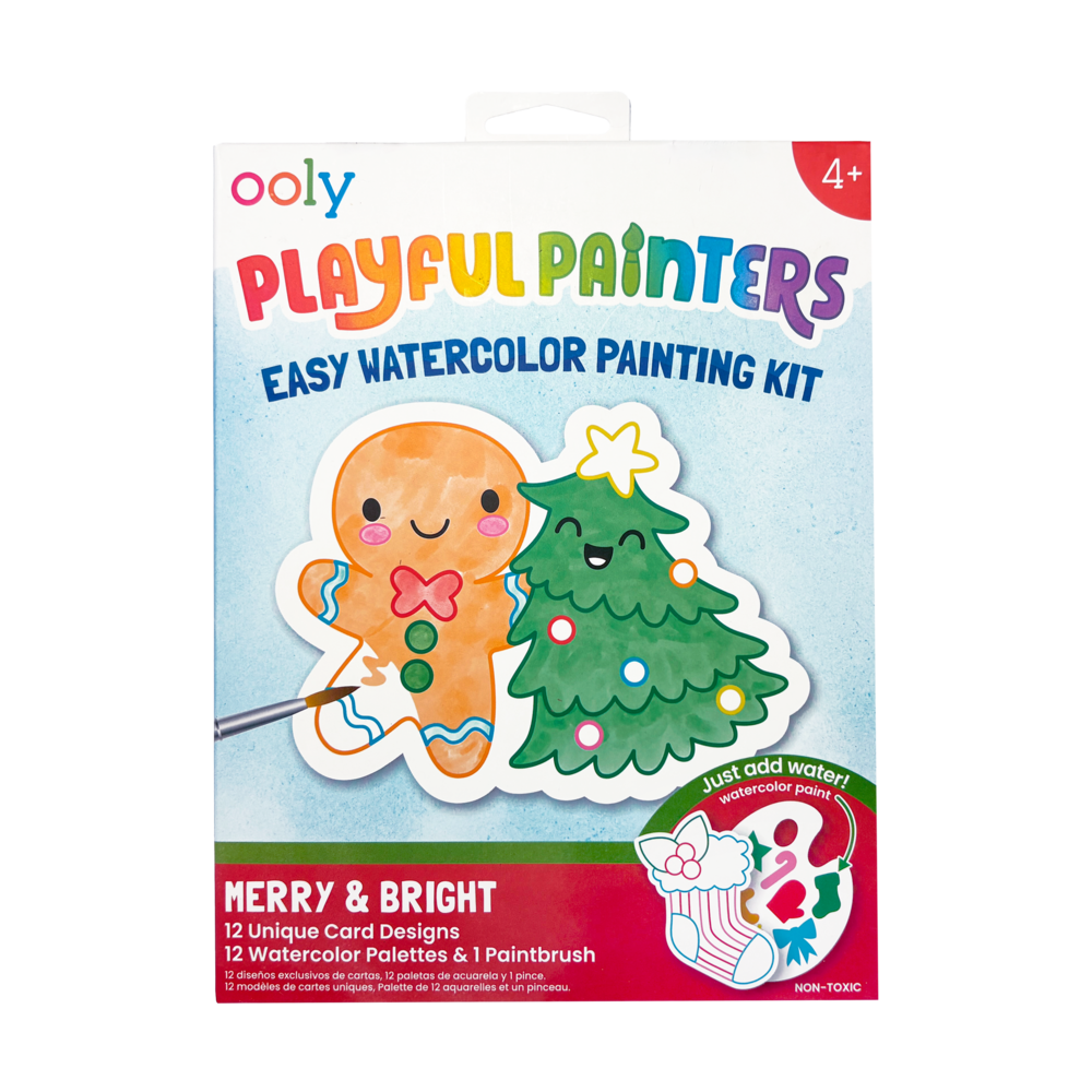 Front of the OOLY Playful Painters Merry & Bright watercolour painting kit box
