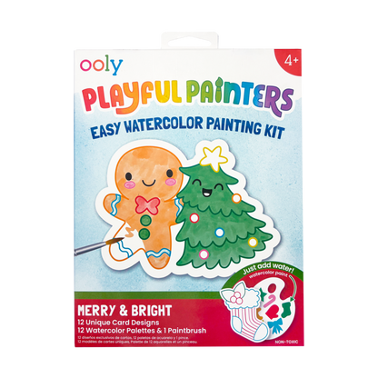 Front of the OOLY Playful Painters Merry & Bright watercolour painting kit box