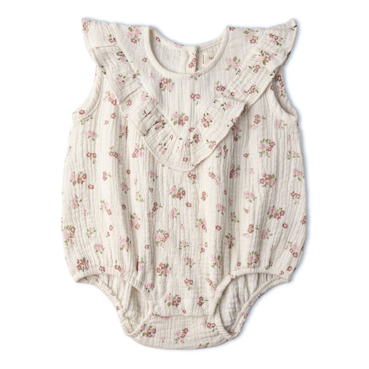 Organic Sleeveless Ruffle Bubble Romper - Blush Floral