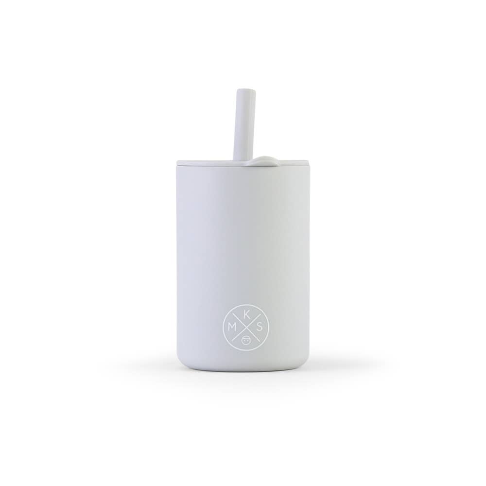 Back to School Silicone Drinking Cup with Straw - Light Grey