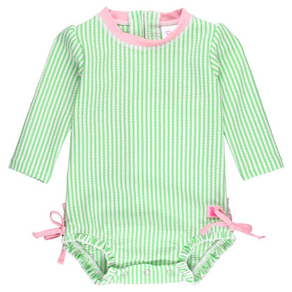 Spring Green Seersucker Long Sleeve One Piece Rash Guard