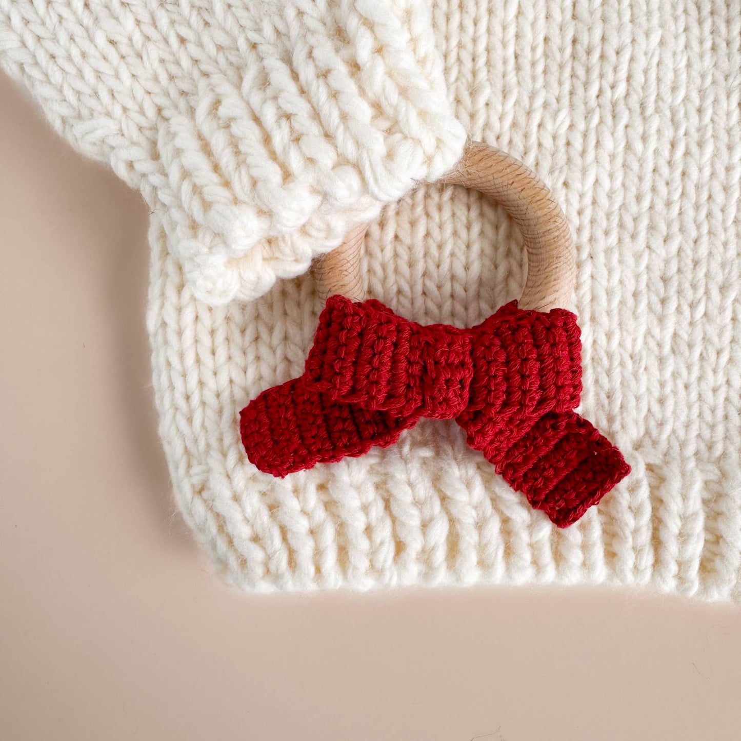 Cotton Crochet Teether Bow Red | Fall Christmas Gift Holiday